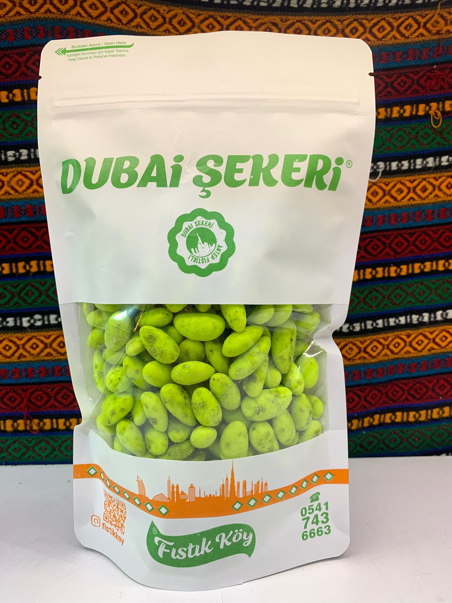 DUBAİ ŞEKERİ (fıstıklı badem şekeri 500 gr)